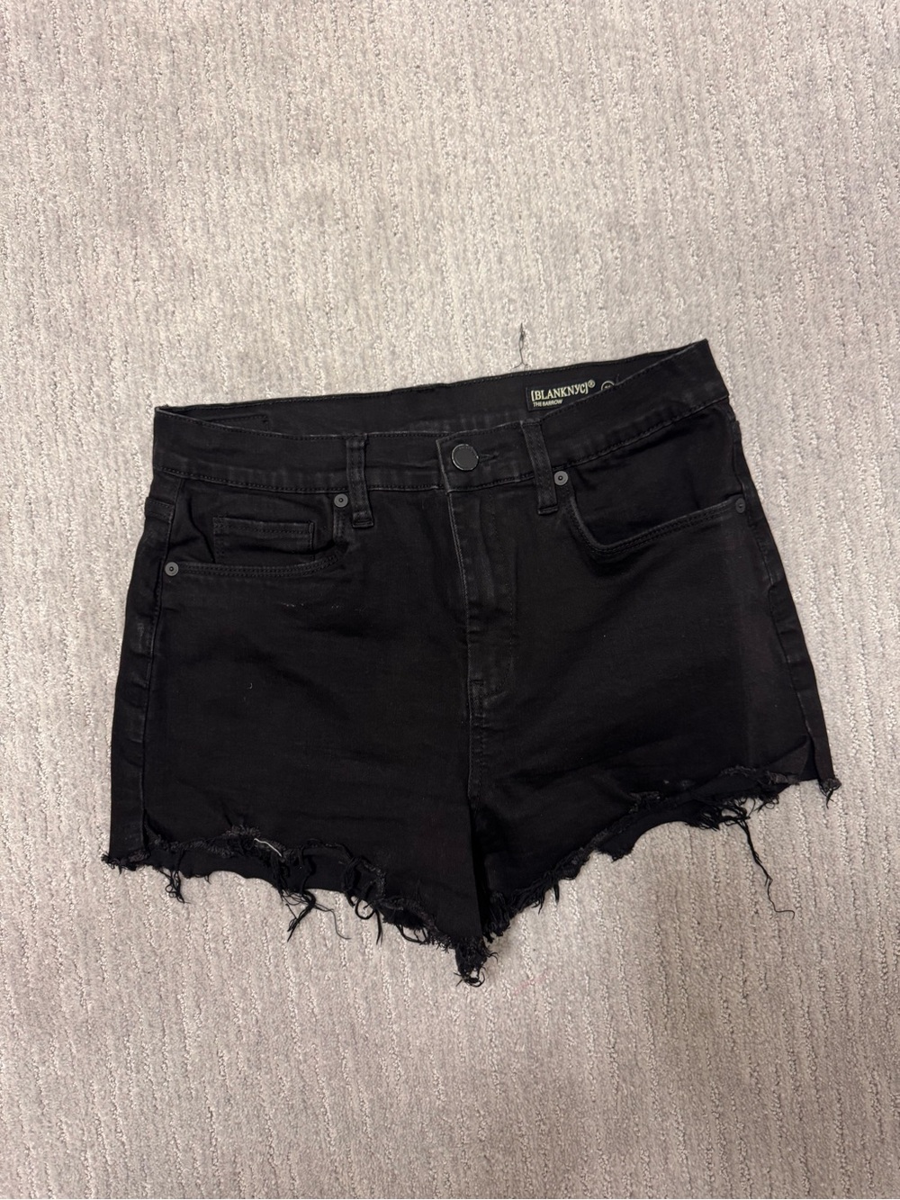 Blank NYC Black High-Rise Frayed Denim Shorts